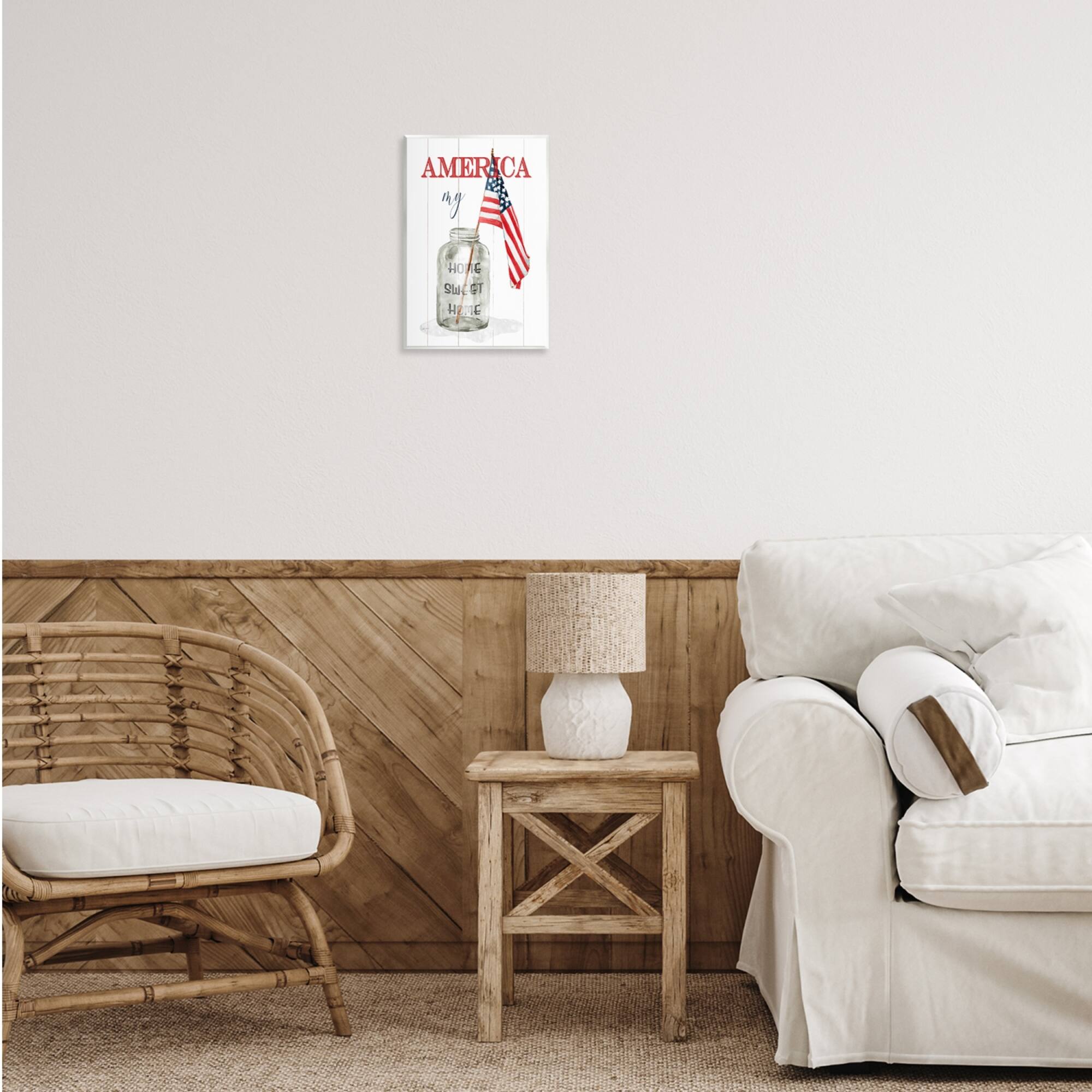 Stupell Industries America My Home Sweet Home Patriotic Country Flag Wall Plaque Art